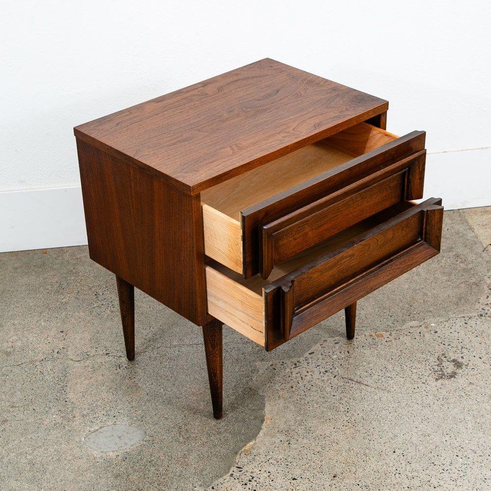 Mid Century Modern Nightstands End Table Set Side Basic Witz Walnut 2 Drawers - Image 6