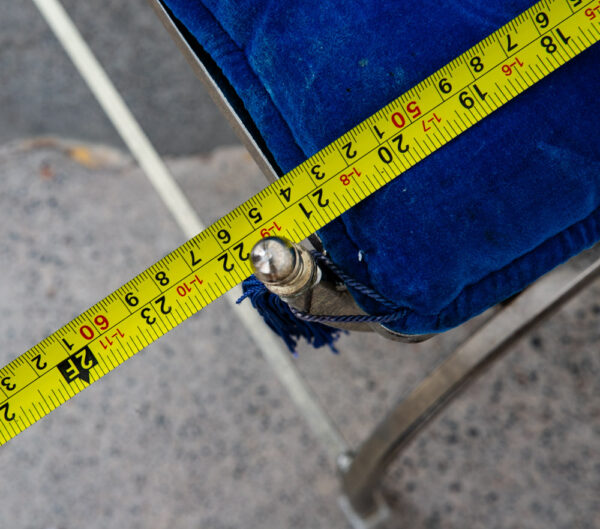 Mid Century Modern Vanity Stool Gold Frame Legs Blue Metal Vintage Bathroom Seat - Image 9
