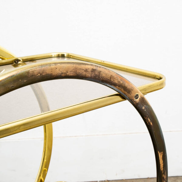 Mid Century Modern Bar Cart Serving Trolley Brass Rolling Bar Glass 2 Tier Mcm - Image 6
