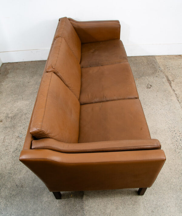 Mid Century Danish Modern Sofa Couch Brown Leather 3 seater Denmark Vintage Mcm - Image 3
