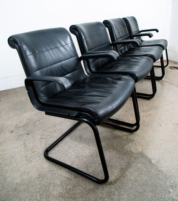 Mid Century Modern Office Chair Set Knoll International Black Leather Sapper 80s - Image 2