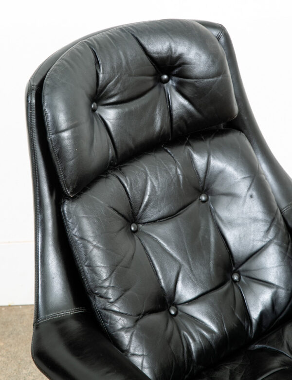 Mid Century Danish Modern Lounge Chair Swivel Black Leather H.W. Klein Bramin - Image 8