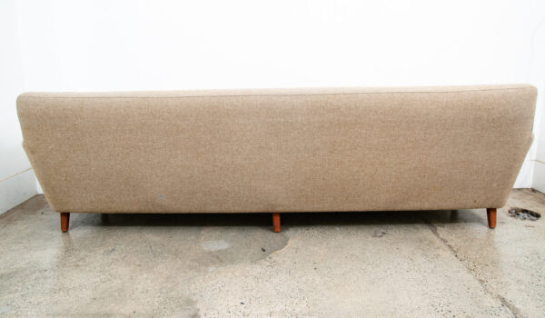 Mid Century Danish Modern Sofa Couch Striped Solid Teak Wool Tweed Tan 4 Seater - Image 10