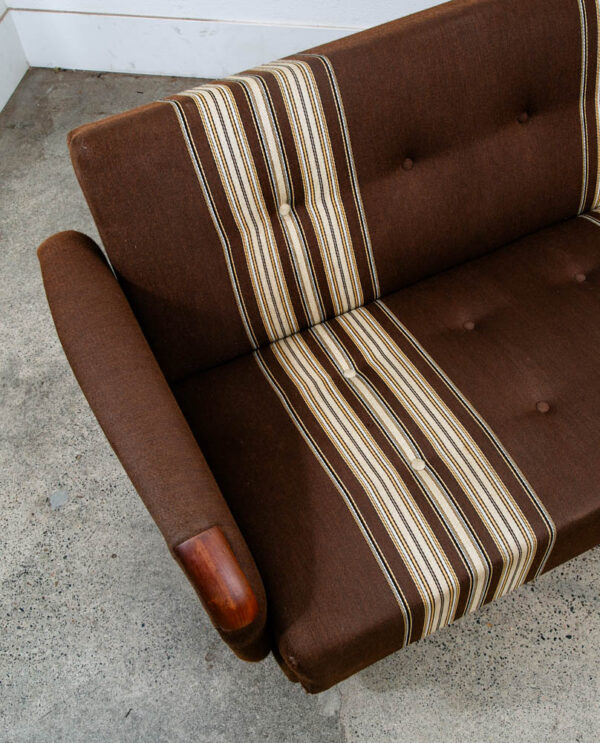 Mid Century Danish Modern Daybed Sofa Fabric Stripes Brown Vintage Sleeper Couch - Image 6