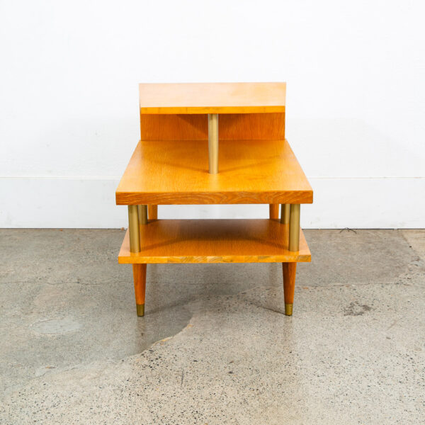 Mid Century Modern Side Table End Step Up Oak Mcm Vintage Brass Blonde Gold - Image 6