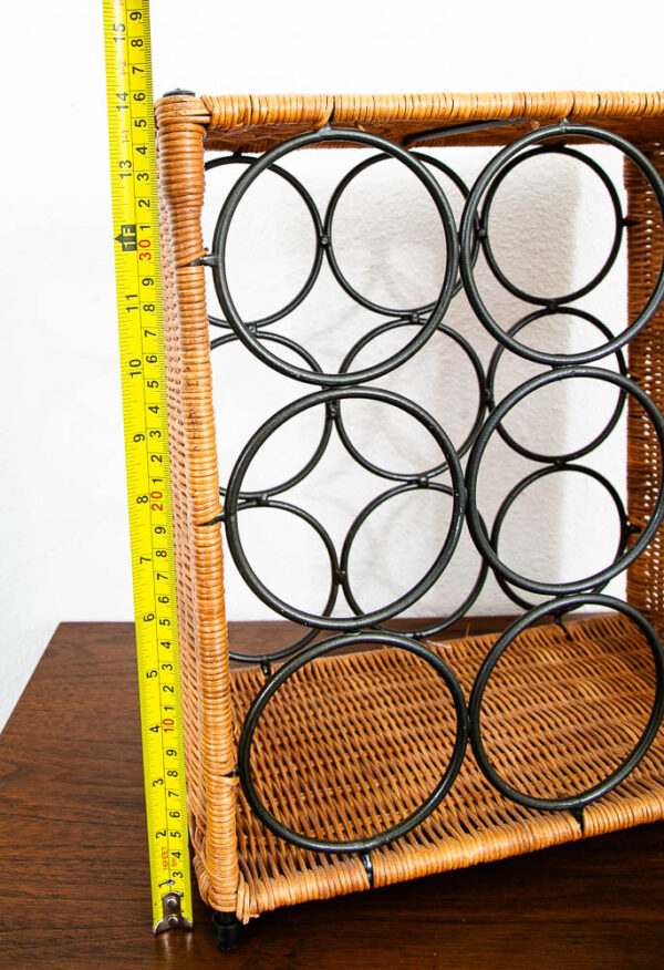 Mid Century Modern Wine Rack 9 Bottles Wicker Metal Iron Black Vintage Mcm 70s - Image 6