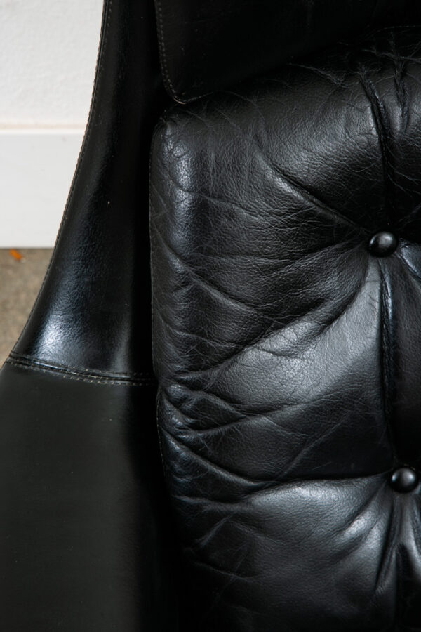Mid Century Danish Modern Lounge Chair Swivel Black Leather H.W. Klein Bramin - Image 11