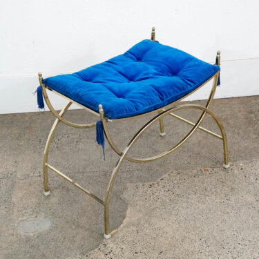 Mid Century Modern Vanity Stool Gold Frame Legs Blue Metal Vintage Bathroom Seat