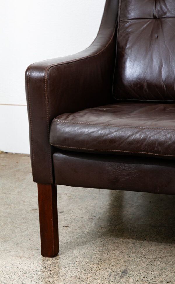 Mid Century Danish Modern Sofa Couch Brown Leather Denmark Tufted 3 Seat Mcm - Image 8