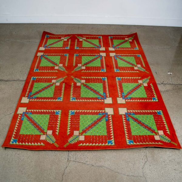 Mid Century Modern Area Rug Orange Green Frank Lloyd Wright Carpet 83x109" Mcm - Image 2