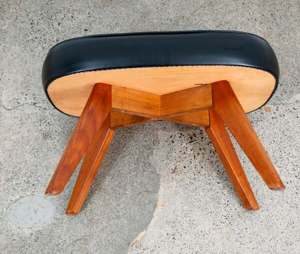 Mid Century Modern Ottoman Stool Solid Teak Black Vintage Mcm Foot Sculptural - Image 4