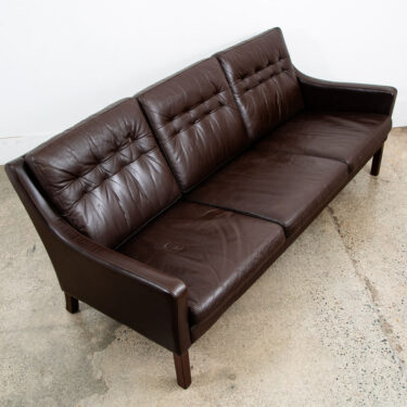 Mid Century Danish Modern Sofa Couch Brown Leather Denmark Tufted 3 Seat Mcm
