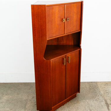 Mid Century Danish Modern Corner Cabinet Unit Teak Mcm Denmark Hutch Brass Mcm