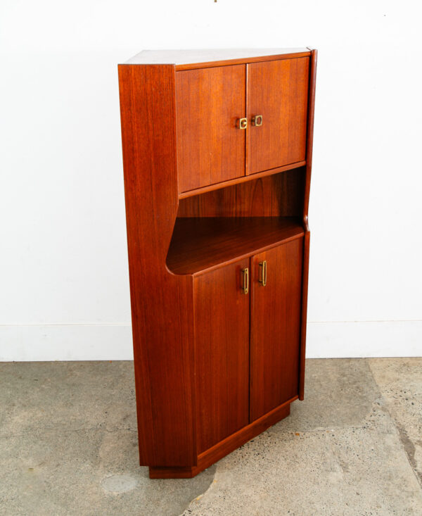 Mid Century Danish Modern Corner Cabinet Unit Teak Mcm Denmark Hutch Brass Mcm