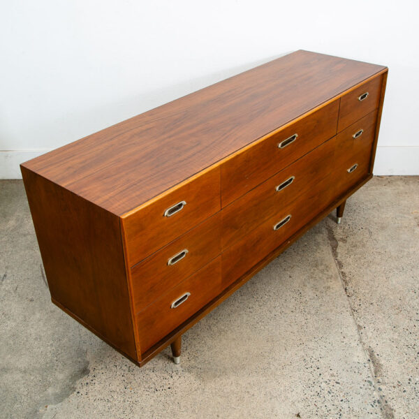 Mid Century Modern Dresser Credenza BP John Metal 9 Drawer Walnut Vintage Mcm NM - Image 10