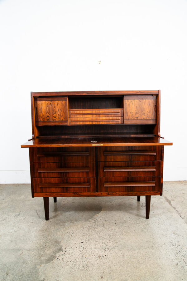 Mid Century Danish Modern Secretary Desk Cabinet Rosewood Vanity Drop Down Door - Image 4