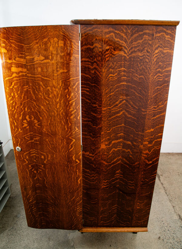 Mid Century Danish Cabinet Custom Armoire Wardrobe Tiger Oak Closet Large Mirror - Image 8