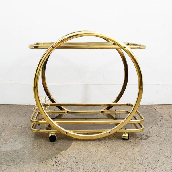 Mid Century Modern Bar Cart Serving Trolley Brass Rolling Bar Glass 2 Tier Mcm - Image 2