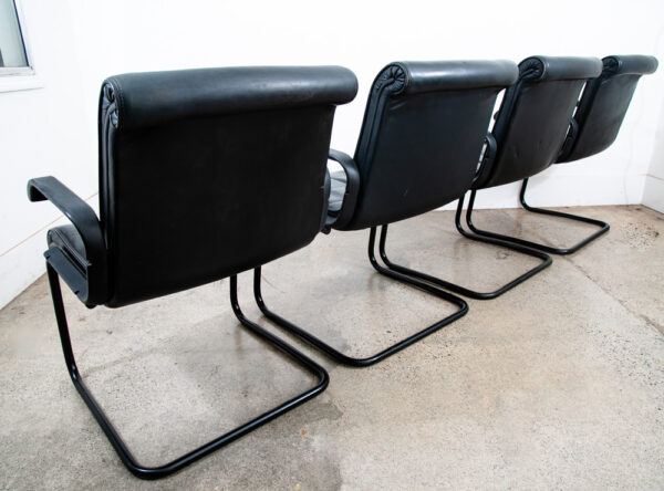 Mid Century Modern Office Chair Set Knoll International Black Leather Sapper 80s - Image 3