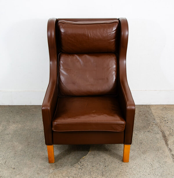 Mid Century Danish Modern Lounge Chair Wingback Brown Leather High Back Seat Mcm - Image 3