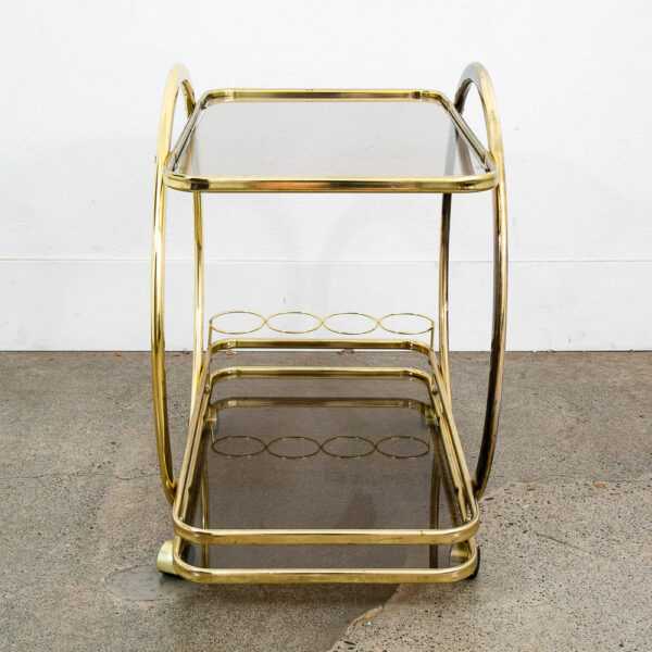 Mid Century Modern Bar Cart Serving Trolley Brass Rolling Bar Glass 2 Tier Mcm - Image 4