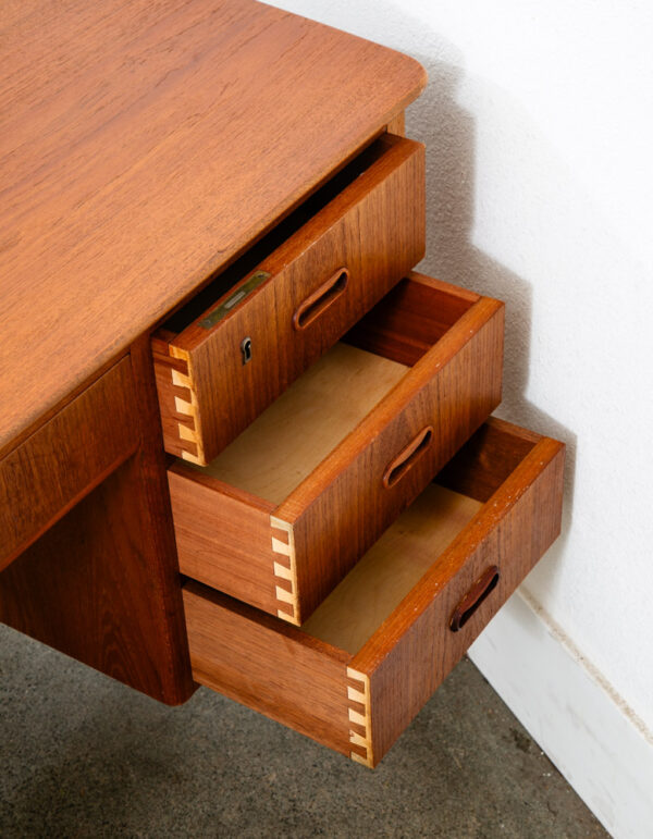 Mid Century Danish Modern Desk Executive Teak Oak 4 Drawer Bookshelf Cabinet VG - Image 10