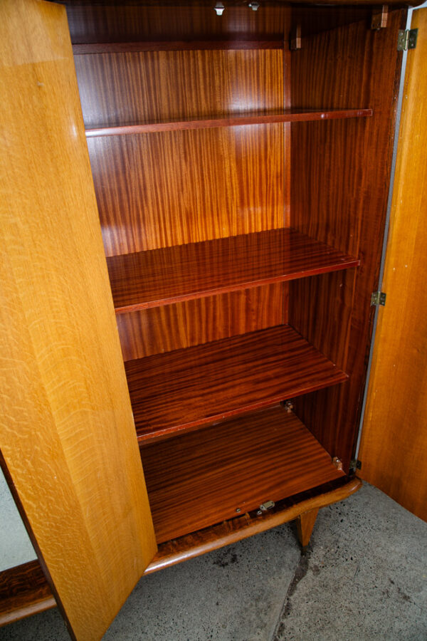 Mid Century Danish Cabinet Custom Armoire Wardrobe Tiger Oak Closet Large Mirror - Image 6