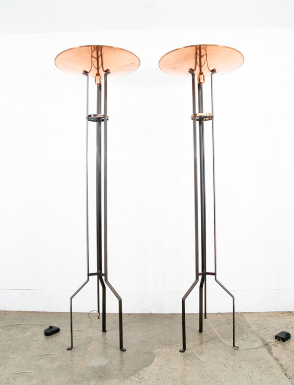 Mid Century Post Modern Floor Lamp Set Copper Reico Milan Italy Pair Two 74.5" - Image 2