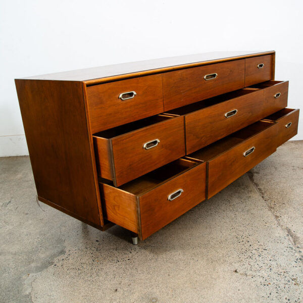 Mid Century Modern Dresser Credenza BP John Metal 9 Drawer Walnut Vintage Mcm NM - Image 4