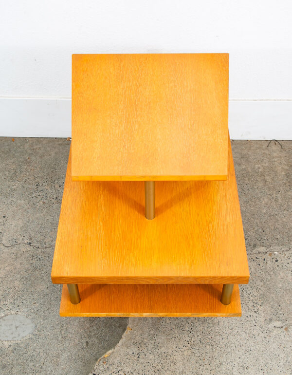 Mid Century Modern Side Table End Step Up Oak Mcm Vintage Brass Blonde Gold - Image 10