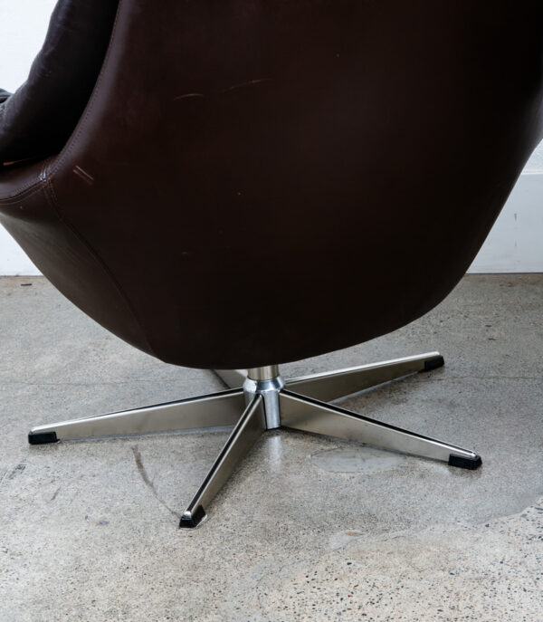 Mid Century Danish Modern Lounge Chairs Swivel Brown Leather H.W. Klein Bramin - Image 10