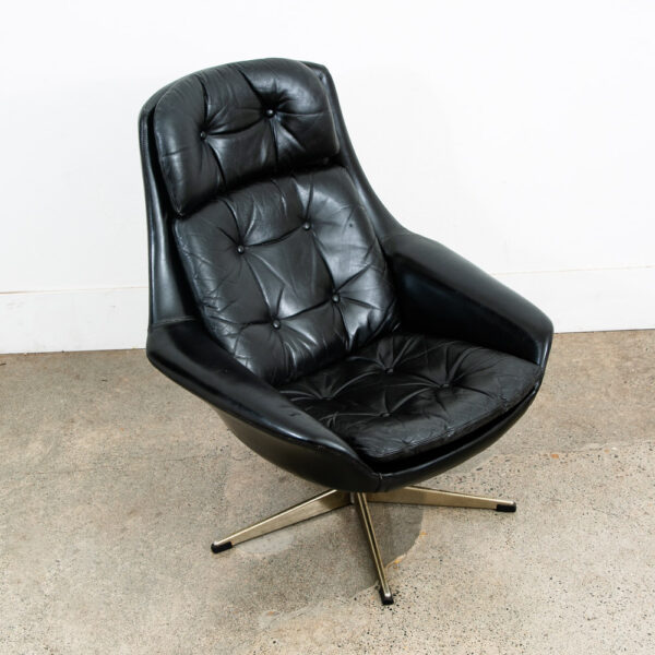 Mid Century Danish Modern Lounge Chair Swivel Black Leather H.W. Klein Bramin - Image 7