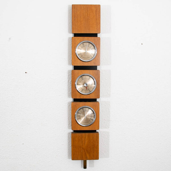 Mid Century Modern Hanging Wall Thermometer Humidity Barometer Walnut Guage Mcm
