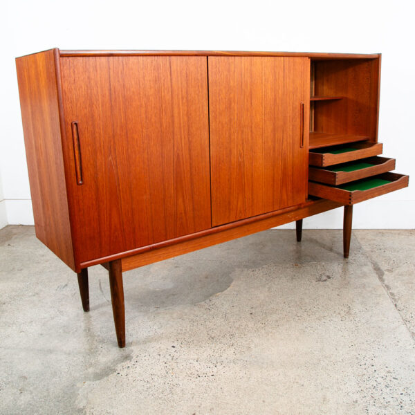 Mid Century Danish Modern Credenza Sideboard Sliding Doors Teak Drawer Denmark - Image 3