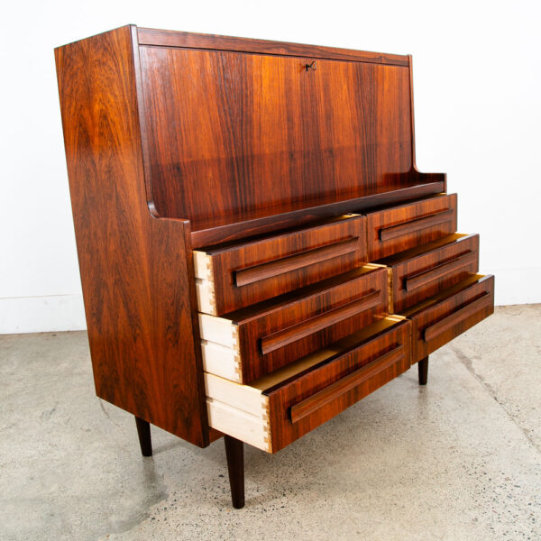 Mid Century Danish Modern Secretary Desk Cabinet Rosewood Vanity Drop Down Door - Image 3