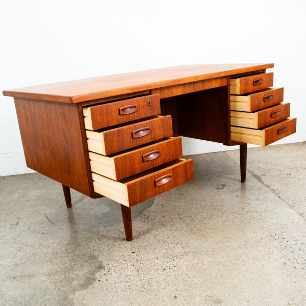 Mid Century Danish Modern Desk Executive Office 8 Drawer Bookshelf Locking Mcm - Image 4