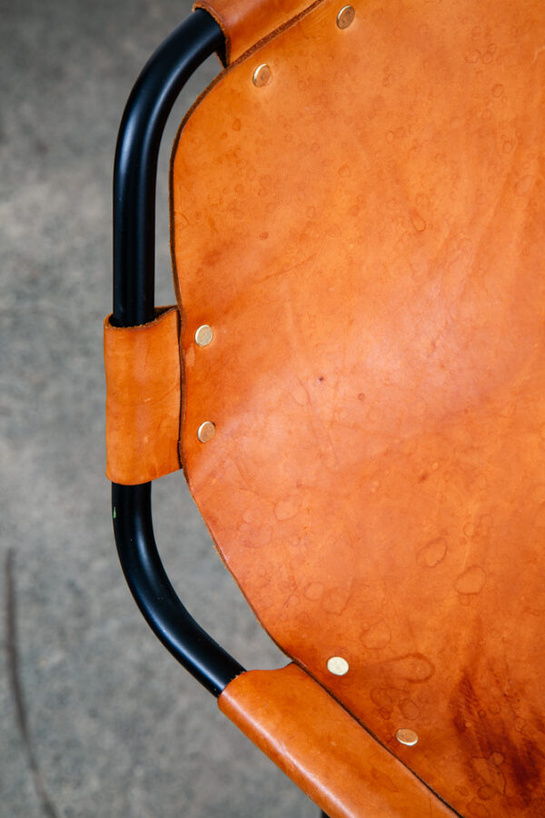 Mid Century Modern Bar Stools Set 3 Cognac Tan Leather Charlotte Perriand Arcs - Image 10