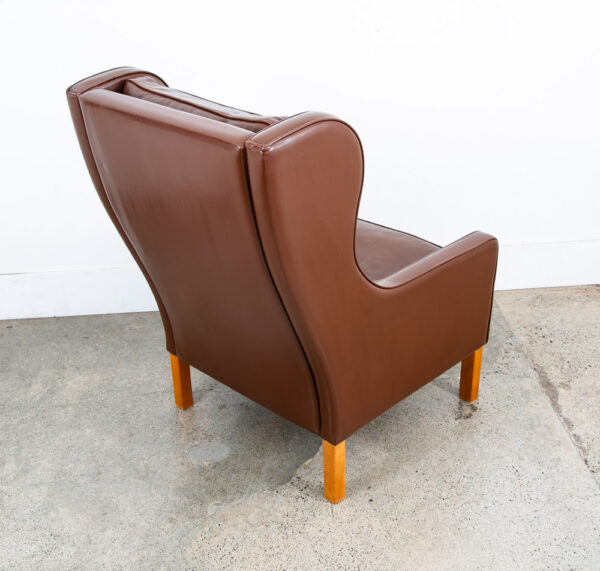 Mid Century Danish Modern Lounge Chair Wingback Brown Leather High Back Seat Mcm - Image 9