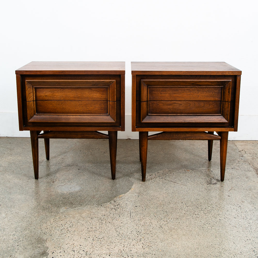 Mid Century Modern Nightstands End Table Set Side Basic Witz Walnut 2 Drawers - Image 2