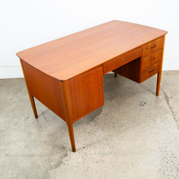 Mid Century Danish Modern Desk Executive Teak Oak 4 Drawer Bookshelf Cabinet VG - Image 9