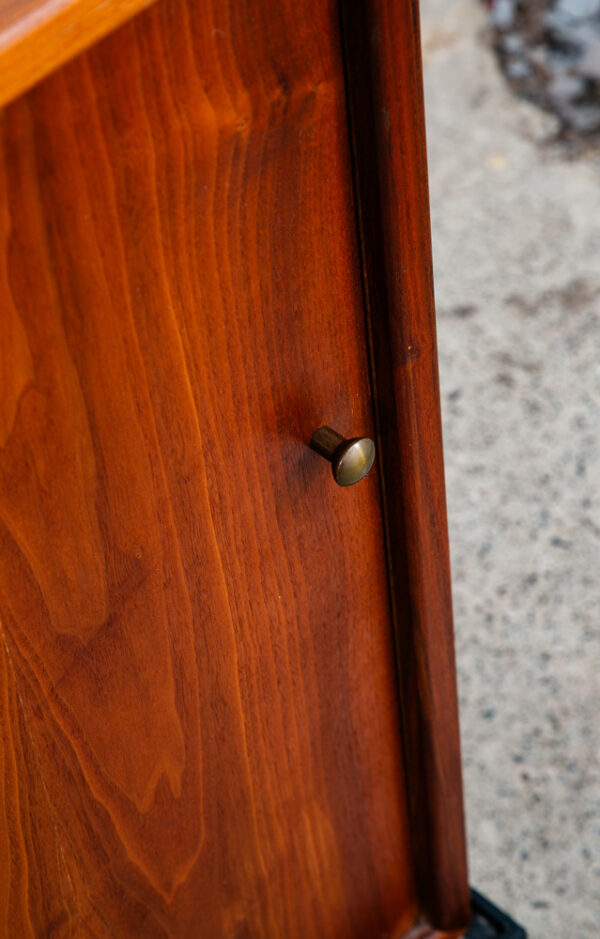 Mid Century Modern Credenza Cabinet Walnut Sliding Doors Storage Black Base Mcm - Image 10