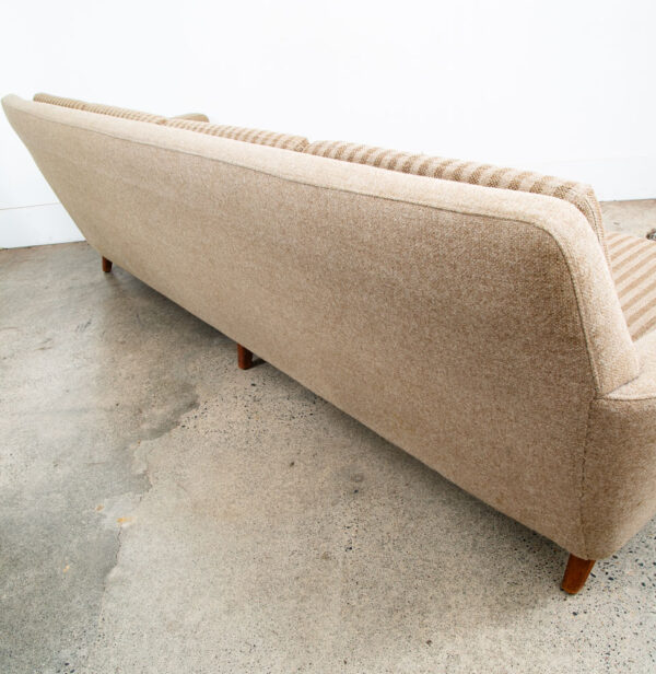 Mid Century Danish Modern Sofa Couch Striped Solid Teak Wool Tweed Tan 4 Seater - Image 12