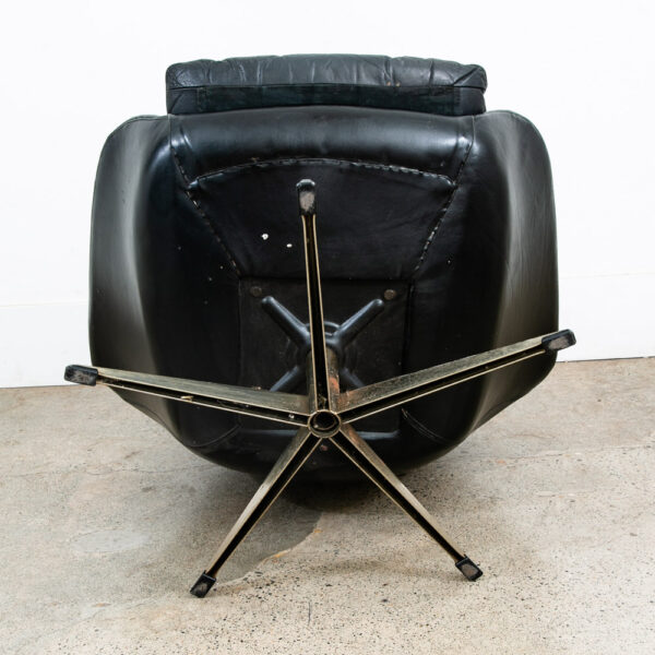 Mid Century Danish Modern Lounge Chair Swivel Black Leather H.W. Klein Bramin - Image 6