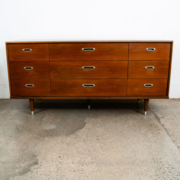 Mid Century Modern Dresser Credenza BP John Metal 9 Drawer Walnut Vintage Mcm NM - Image 2