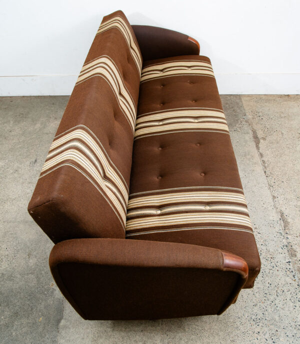 Mid Century Danish Modern Daybed Sofa Fabric Stripes Brown Vintage Sleeper Couch - Image 3