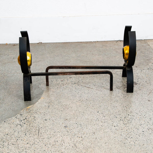 Mid Century Modern Fireplace Andirons Pair Set Cast Iron Donald Deskey Brass Mcm - Image 6