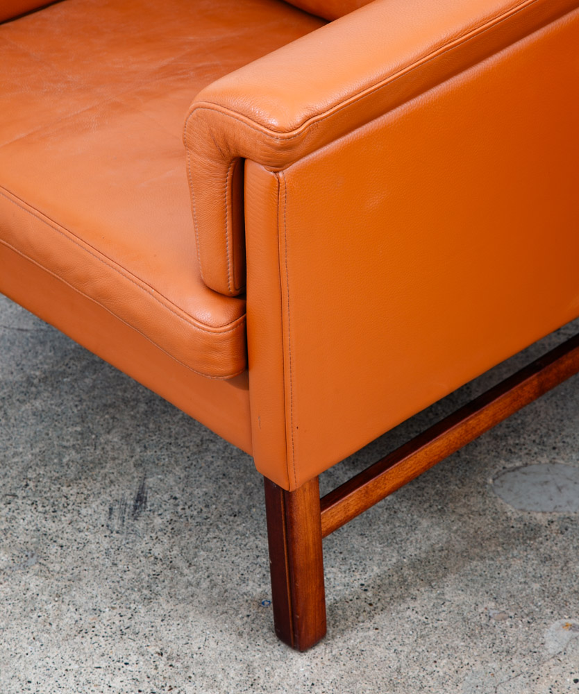 Mid Century Danish Modern Lounge Chair Set Cognac Armchairs Brown Tan Two Mcm - Image 9