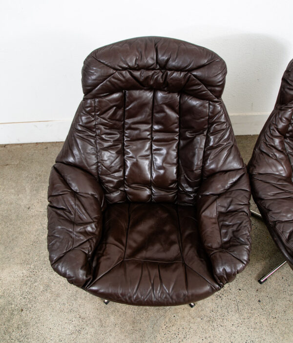 Mid Century Danish Modern Lounge Chairs Swivel Brown Leather H.W. Klein Bramin - Image 8