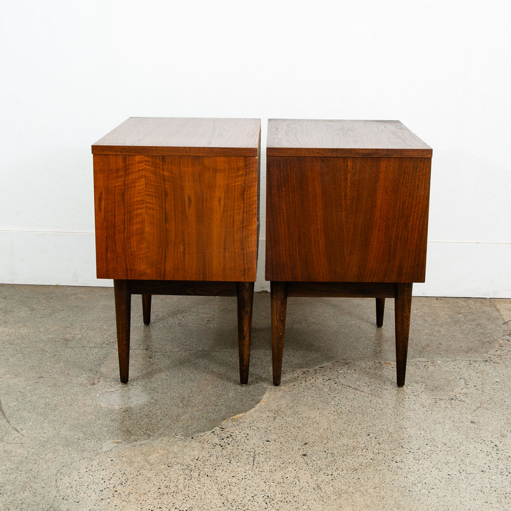 Mid Century Modern Nightstands End Table Set Side Basic Witz Walnut 2 Drawers - Image 4
