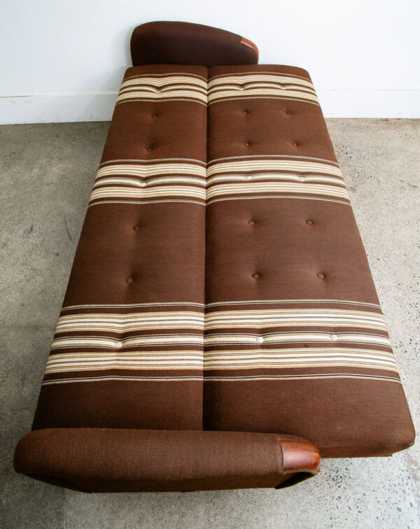 Mid Century Danish Modern Daybed Sofa Fabric Stripes Brown Vintage Sleeper Couch - Image 7
